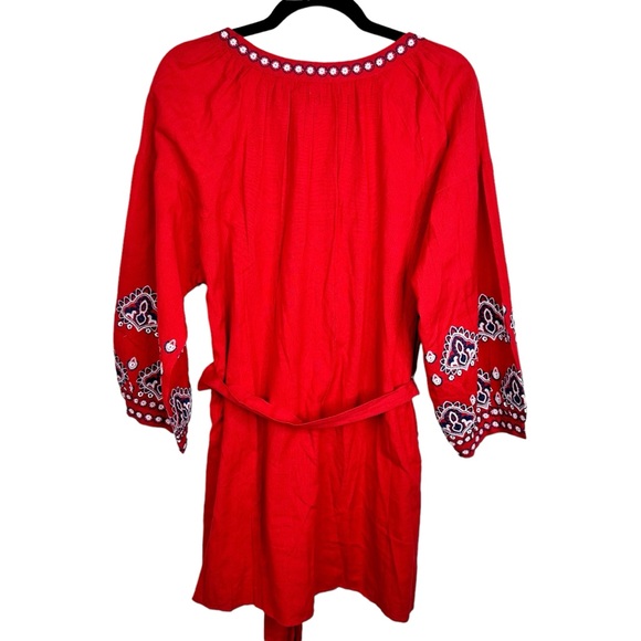 Melissa Odabash NWOT Tania Red Kaftan Dress Large Embroidered Tie Waist - Picture 9 of 16